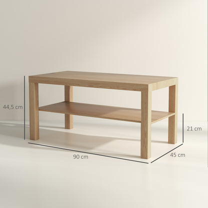 Coffee Table Low Table for Living Room with 2 Storage Shelves for Bedroom Living Room 90x45x44.5 cm Natural