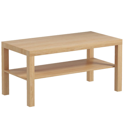 Coffee Table Low Table for Living Room with 2 Storage Shelves for Bedroom Living Room 90x45x44.5 cm Natural
