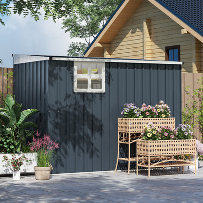 Metal Tool Shed 2.7m² 128x231x181cm Garden Shed with Mono-Pitched Roof Window Lockable Door Weatherproof Outdoor Garden Shed for Backyard Outdoor Area Dark Gray