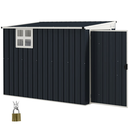 Metal Tool Shed 2.7m² 128x231x181cm Garden Shed with Mono-Pitched Roof Window Lockable Door Weatherproof Outdoor Garden Shed for Backyard Outdoor Area Dark Gray