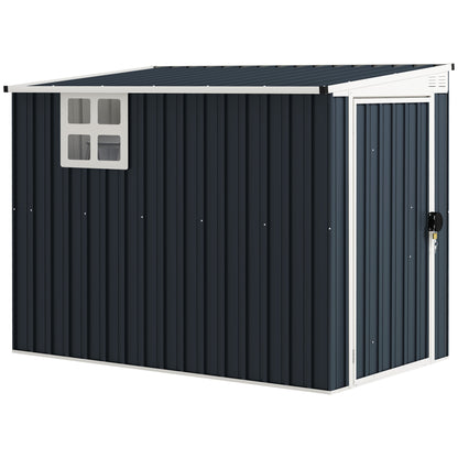 Metal Tool Shed 2.7m² 128x231x181cm Garden Shed with Mono-Pitched Roof Window Lockable Door Weatherproof Outdoor Garden Shed for Backyard Outdoor Area Dark Gray