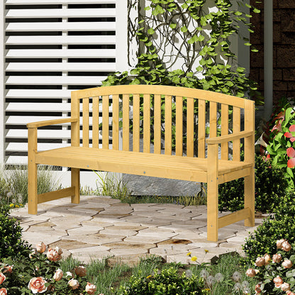 2-Seater Garden Bench Outdoor Wooden Slatted Bench with Backrest and Armrests for Patio Terrace 143x51x85 cm Natural