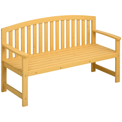 2-Seater Garden Bench Outdoor Wooden Slatted Bench with Backrest and Armrests for Patio Terrace 143x51x85 cm Natural