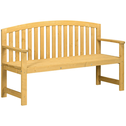 2-Seater Garden Bench Outdoor Wooden Slatted Bench with Backrest and Armrests for Patio Terrace 143x51x85 cm Natural
