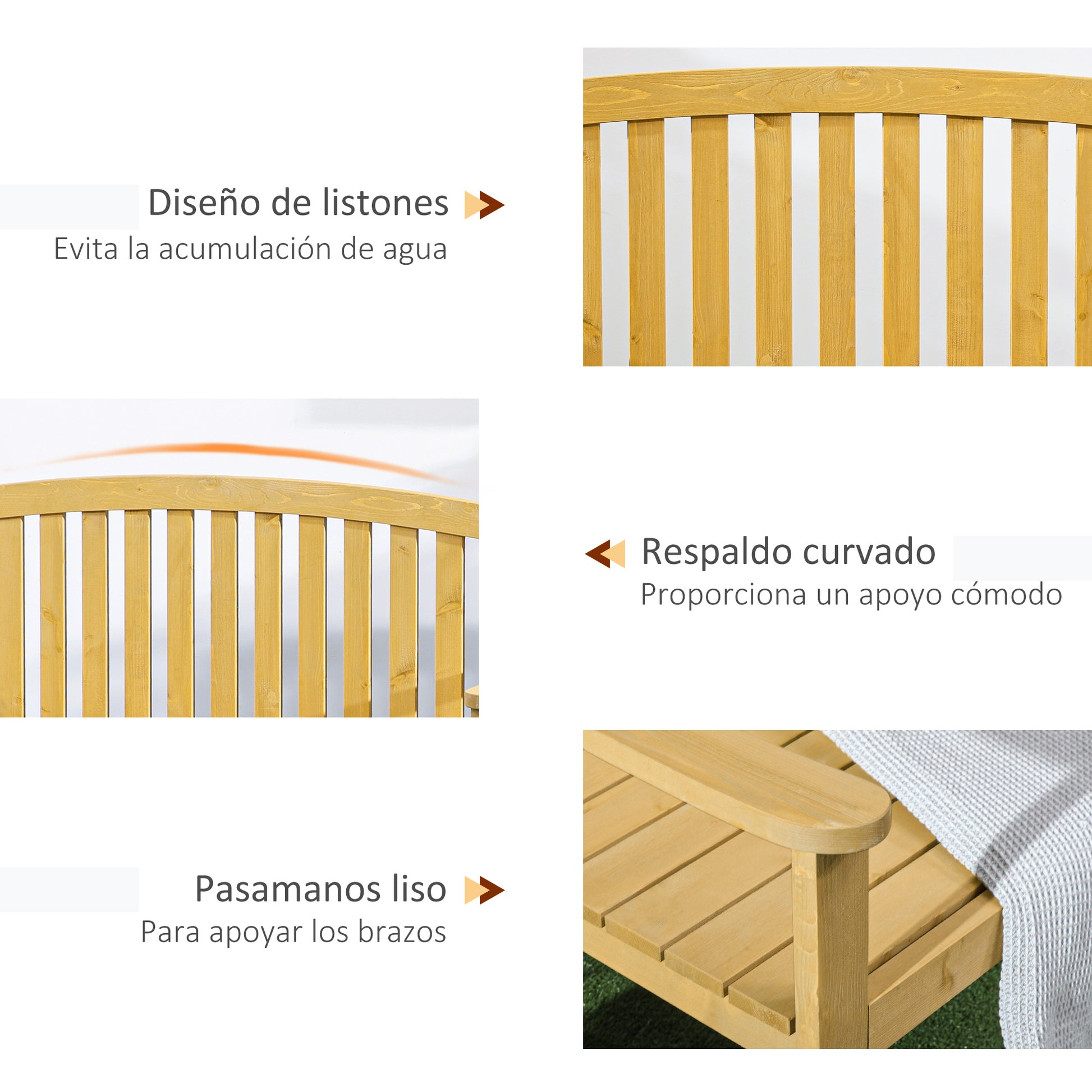 2-Seater Garden Bench Outdoor Wooden Slatted Bench with Backrest and Armrests for Patio Terrace 143x51x85 cm Natural