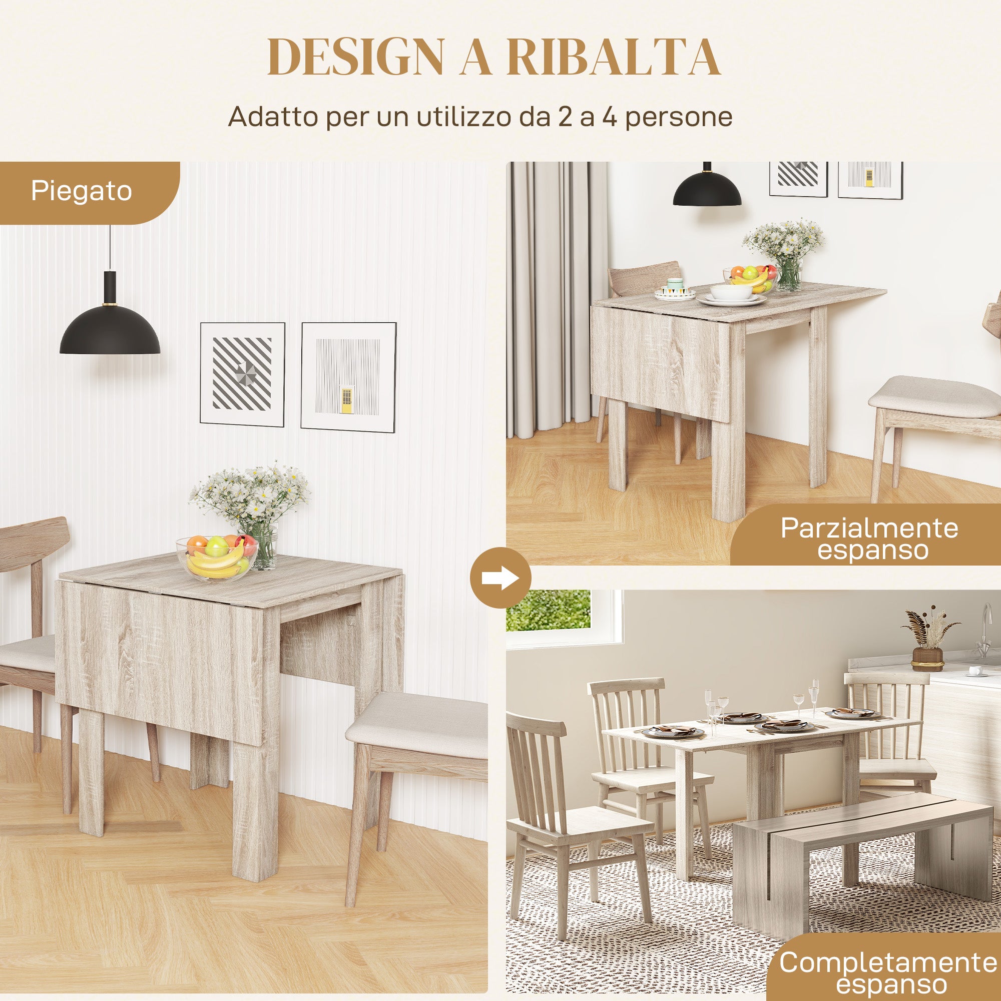 Folding Table for 4 People max Waterproof and Scratch-Resistant, Foldable Chipboard Table, 140x70x75 cm, Oak Color