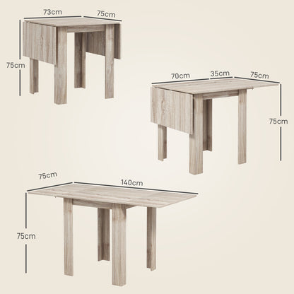 Folding Table for 4 People max Waterproof and Scratch-Resistant, Foldable Chipboard Table, 140x70x75 cm, Oak Color