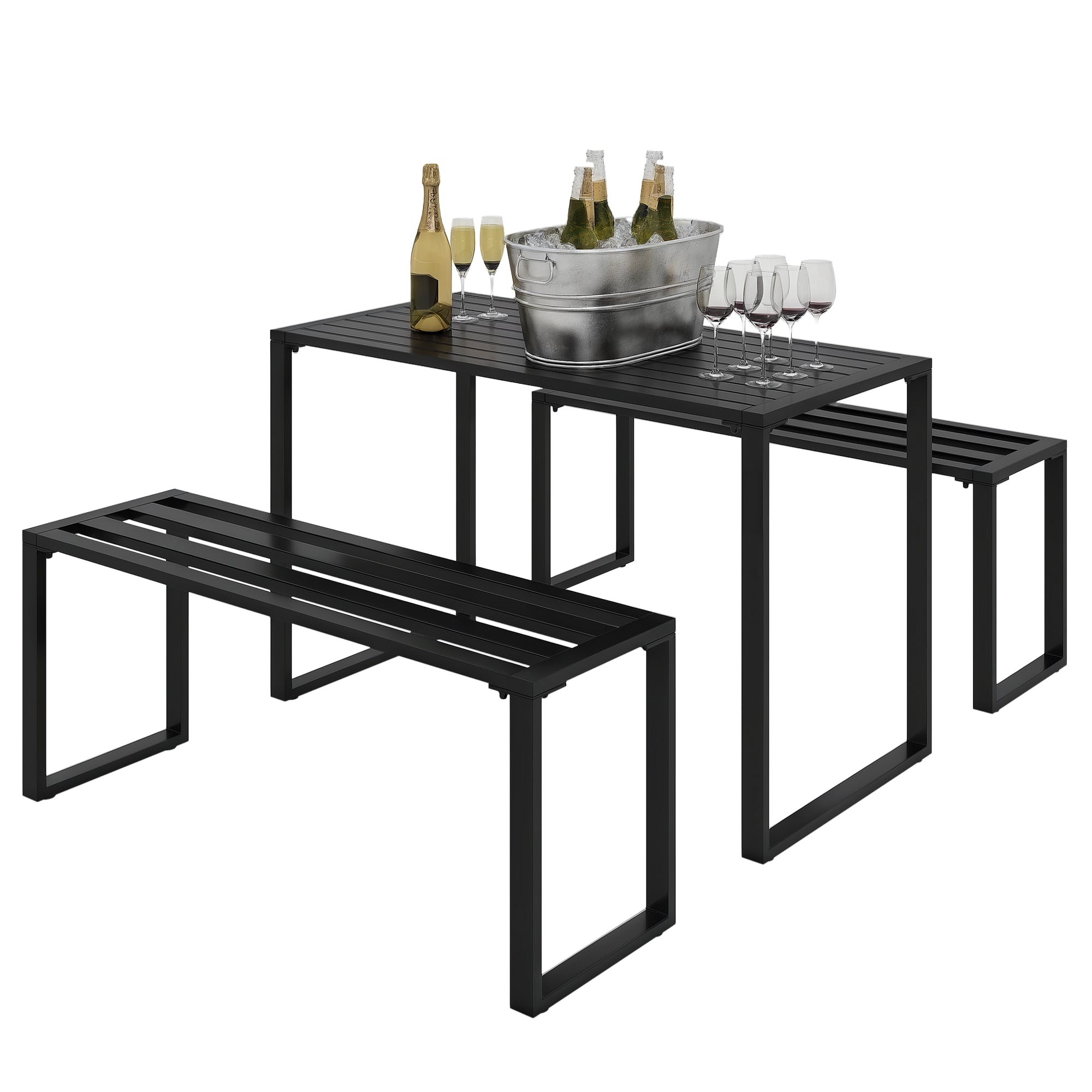 Outdoor Furniture Set 3-piece Seating Group Garden Furniture 1 x Table 2 x Bench Metal Black 110 x 55 x 70 cm