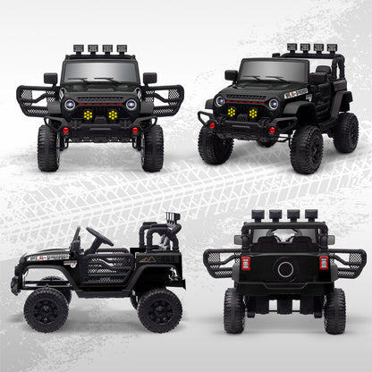 Kids Electric Car for +3 Years Off-Road Battery 12V Electric Children's Car with Remote Control Shock Absorbing Wheels Bluetooth LED Headlights Horn Music Black