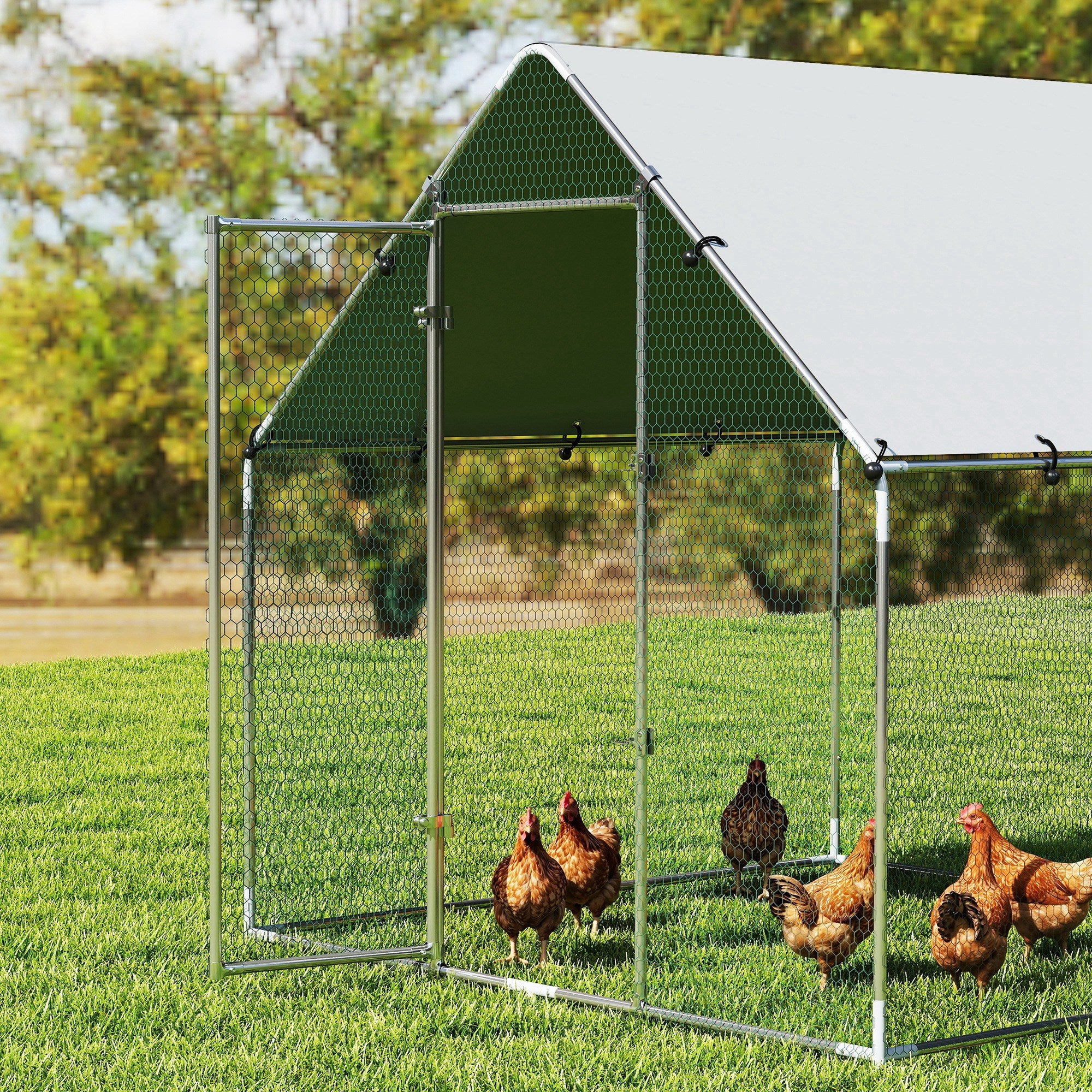 Walk-In Chicken Run 2 x 2 x 2 m – Galvanized Steel Enclosure with Weatherproof UV Roof, Lockable Door – Silver