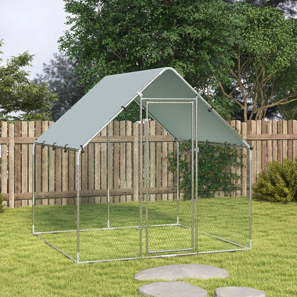 Walk-In Chicken Run 2 x 2 x 2 m – Galvanized Steel Enclosure with Weatherproof UV Roof, Lockable Door – Silver