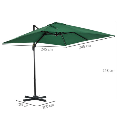 Crank Garden Umbrella 2.5x2.5m with 360° Rotation, Arm Balcony Umbrella with Base, Air Vent and Adjustable Sunshade on 5 Levels, Green