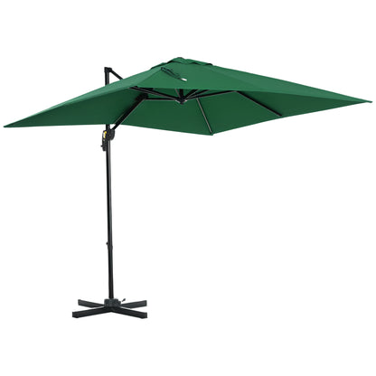 Crank Garden Umbrella 2.5x2.5m with 360° Rotation, Arm Balcony Umbrella with Base, Air Vent and Adjustable Sunshade on 5 Levels, Green