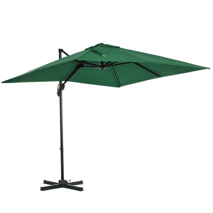 Crank Garden Umbrella 2.5x2.5m with 360° Rotation, Arm Balcony Umbrella with Base, Air Vent and Adjustable Sunshade on 5 Levels, Green