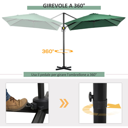 Crank Garden Umbrella 2.5x2.5m with 360° Rotation, Arm Balcony Umbrella with Base, Air Vent and Adjustable Sunshade on 5 Levels, Green