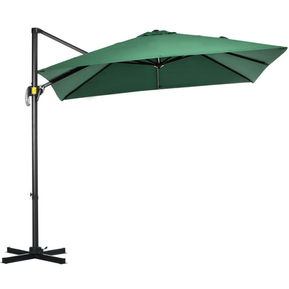 Crank Garden Umbrella 2.5x2.5m with 360° Rotation, Arm Balcony Umbrella with Base, Air Vent and Adjustable Sunshade on 5 Levels, Green