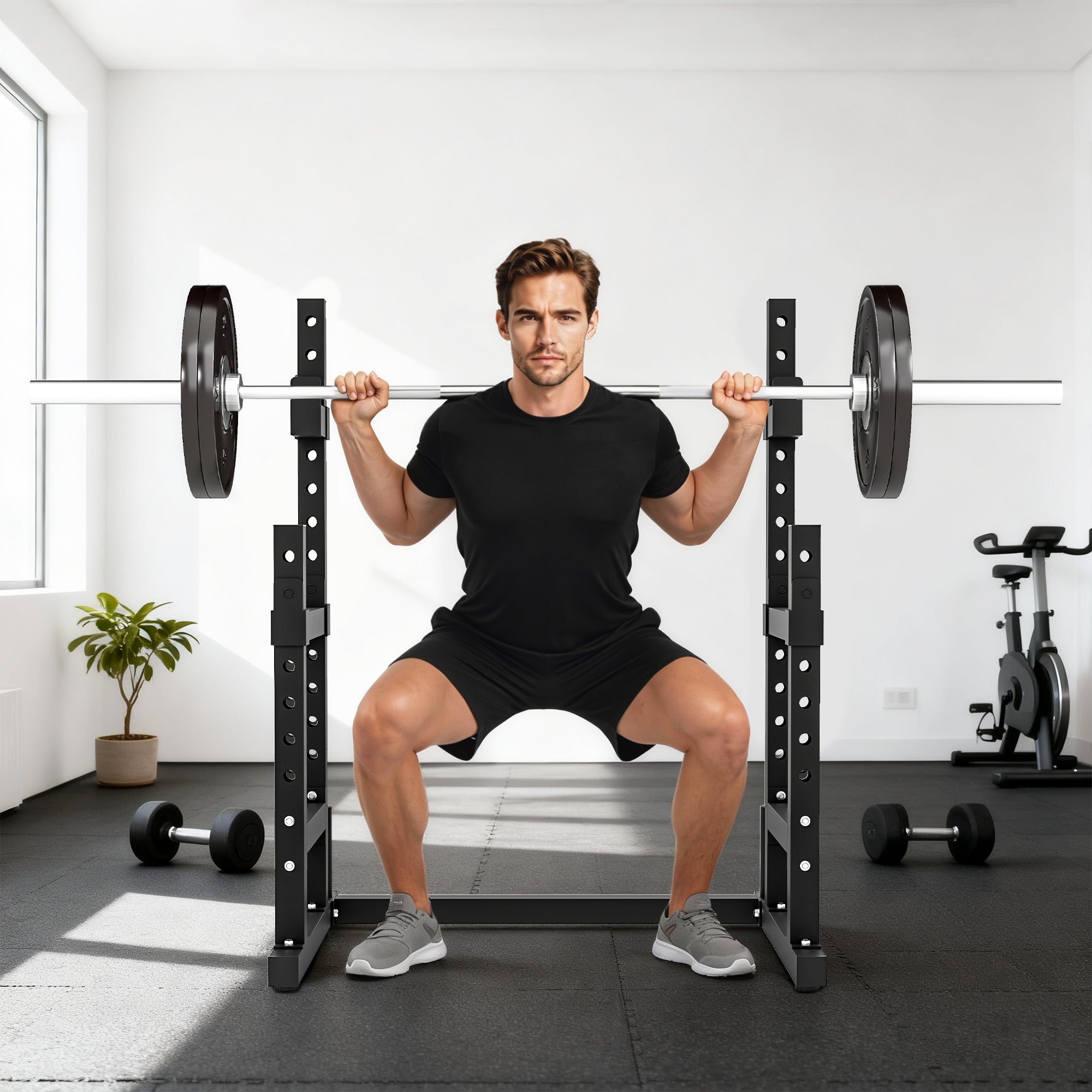 SPORTNOW 2-Tier Barbell Rack — Heavy-Duty Steel Squat Rack with Plate Storage, Up to 661 lb Capacity