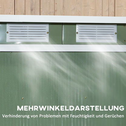 Tool Shed 2.42 m², Garden House with Ventilation Window, Sliding Door, Foundation, 213 x 130 x 159/172 cm, Tool Shed Made of Galvanized Steel, Weatherproof, for Garden, Green