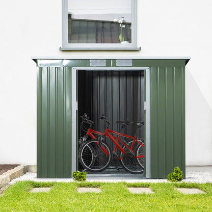 Tool Shed 2.42 m², Garden House with Ventilation Window, Sliding Door, Foundation, 213 x 130 x 159/172 cm, Tool Shed Made of Galvanized Steel, Weatherproof, for Garden, Green
