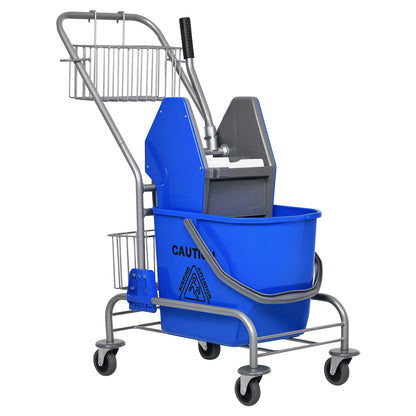 Cleaning Trolley 26 Liter Cleaning Cart with Wringer, Household Cart with Rollers, Hook for Mop Blue