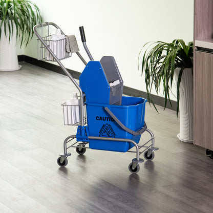 Cleaning Trolley 26 Liter Cleaning Cart with Wringer, Household Cart with Rollers, Hook for Mop Blue