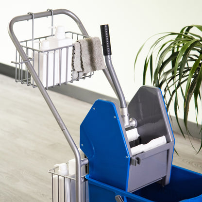 Cleaning Trolley 26 Liter Cleaning Cart with Wringer, Household Cart with Rollers, Hook for Mop Blue
