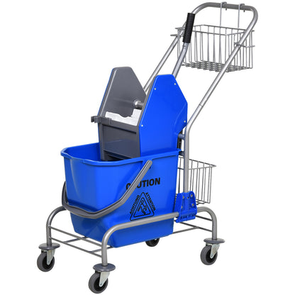 Cleaning Trolley 26 Liter Cleaning Cart with Wringer, Household Cart with Rollers, Hook for Mop Blue