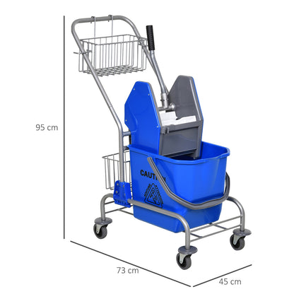 Cleaning Trolley 26 Liter Cleaning Cart with Wringer, Household Cart with Rollers, Hook for Mop Blue