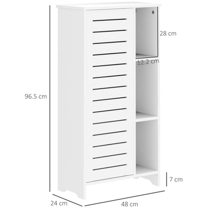 Bathroom Cabinet with 3 Closed Levels and 3 Open Shelves, Space-Saving White Wood Bathroom Cabinet with Door, Bathroom Cabinet, 48x24x96.5 cm, White