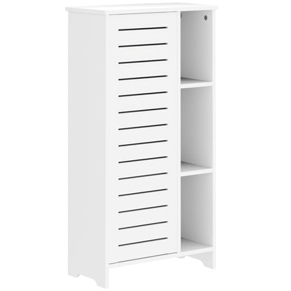 Bathroom Cabinet with 3 Closed Levels and 3 Open Shelves, Space-Saving White Wood Bathroom Cabinet with Door, Bathroom Cabinet, 48x24x96.5 cm, White
