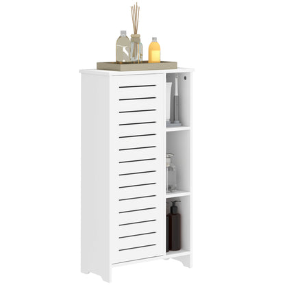 Bathroom Cabinet with 3 Closed Levels and 3 Open Shelves, Space-Saving White Wood Bathroom Cabinet with Door, Bathroom Cabinet, 48x24x96.5 cm, White