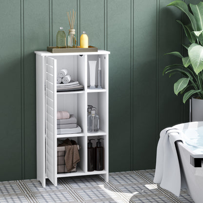 Bathroom Cabinet with 3 Closed Levels and 3 Open Shelves, Space-Saving White Wood Bathroom Cabinet with Door, Bathroom Cabinet, 48x24x96.5 cm, White