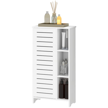 Bathroom Cabinet with 3 Closed Levels and 3 Open Shelves, Space-Saving White Wood Bathroom Cabinet with Door, Bathroom Cabinet, 48x24x96.5 cm, White