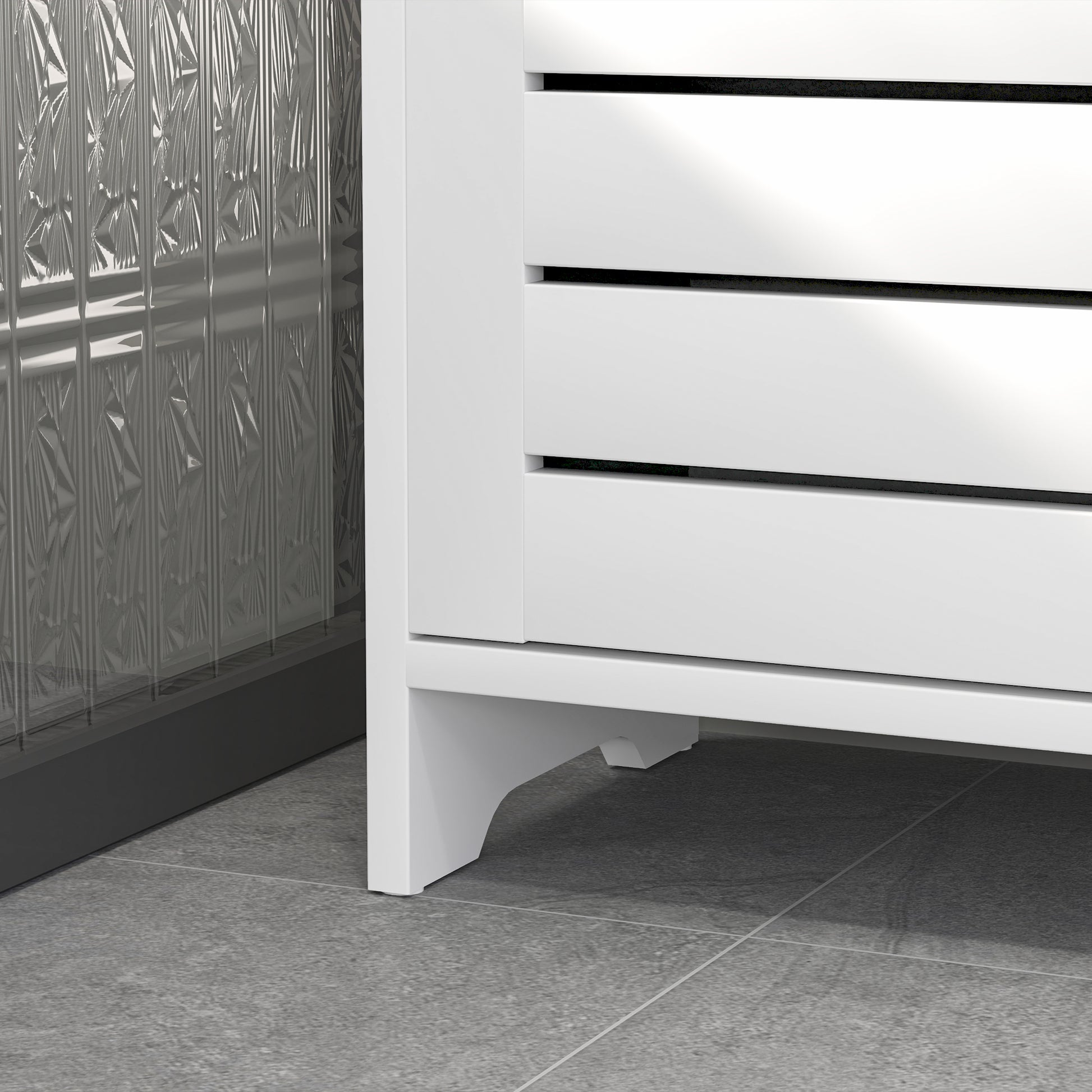 Bathroom Cabinet with 3 Closed Levels and 3 Open Shelves, Space-Saving White Wood Bathroom Cabinet with Door, Bathroom Cabinet, 48x24x96.5 cm, White