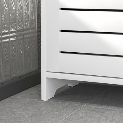 Bathroom Cabinet with 3 Closed Levels and 3 Open Shelves, Space-Saving White Wood Bathroom Cabinet with Door, Bathroom Cabinet, 48x24x96.5 cm, White