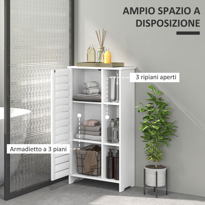 Bathroom Cabinet with 3 Closed Levels and 3 Open Shelves, Space-Saving White Wood Bathroom Cabinet with Door, Bathroom Cabinet, 48x24x96.5 cm, White