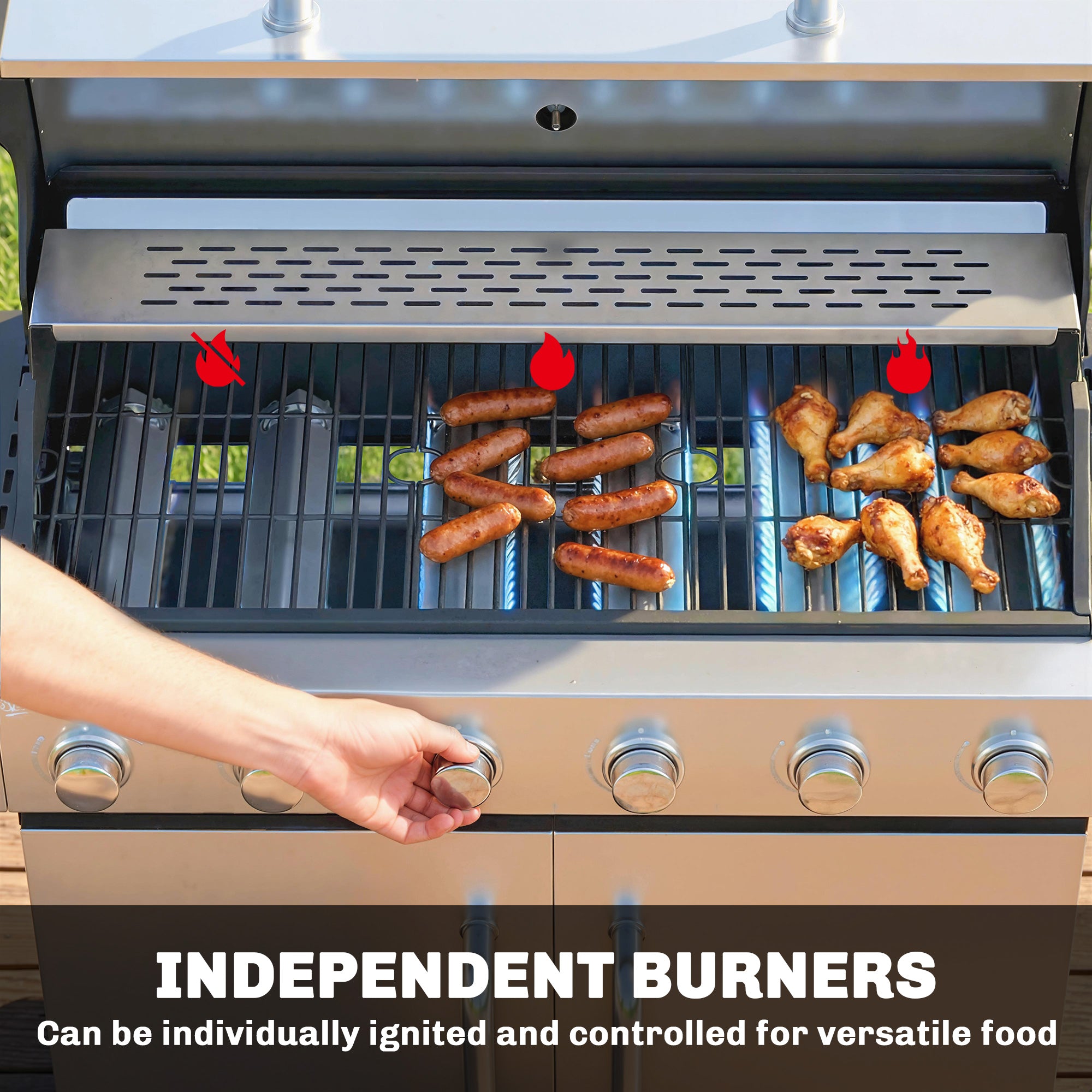 18.6 kW 6+1-Burner Stainless Steel Gas Grill Cart — Side Burner, Thermometer, Cast-Iron Grates, Warming Rack & Cabinet