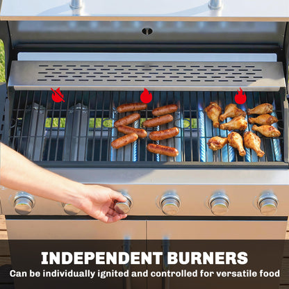 18.6 kW 6+1-Burner Stainless Steel Gas Grill Cart — Side Burner, Thermometer, Cast-Iron Grates, Warming Rack & Cabinet