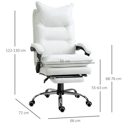 Office Chair with Recline Function, Ergonomic Desk Chair, Height Adjustable Swivel Chair with Footrest, Padded, Up to 135 kg Capacity, for Office, Study Room, White