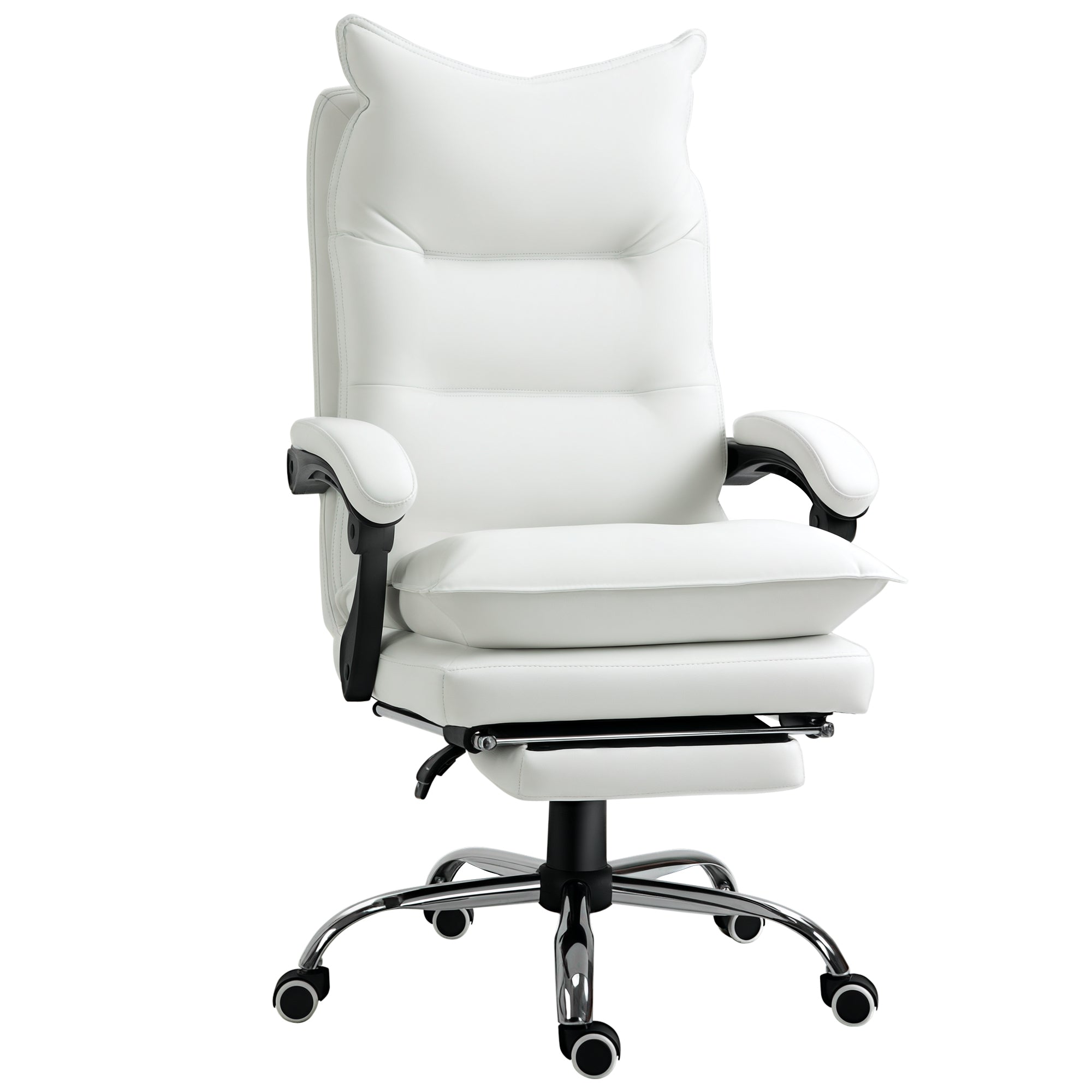 Office Chair with Recline Function, Ergonomic Desk Chair, Height Adjustable Swivel Chair with Footrest, Padded, Up to 135 kg Capacity, for Office, Study Room, White