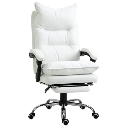Office Chair with Recline Function, Ergonomic Desk Chair, Height Adjustable Swivel Chair with Footrest, Padded, Up to 135 kg Capacity, for Office, Study Room, White