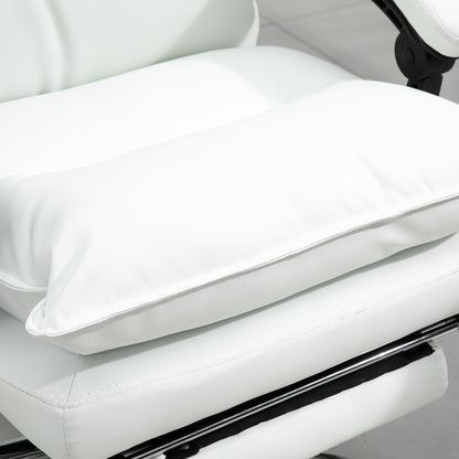 Office Chair with Recline Function, Ergonomic Desk Chair, Height Adjustable Swivel Chair with Footrest, Padded, Up to 135 kg Capacity, for Office, Study Room, White