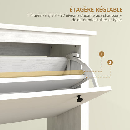 Entryway Shoe Storage Cabinet with 3 Drawers, Cane Rattan Effect Foldable Doors, Adjustable Shelf, Entrance and Hallway Shoe Organizer for 18 Pairs - 80 x 23.5 x 121.5 cm White