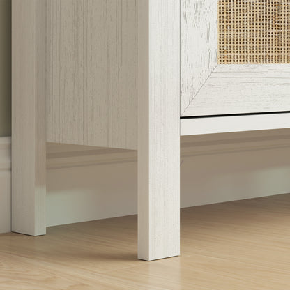 Entryway Shoe Storage Cabinet with 3 Drawers, Cane Rattan Effect Foldable Doors, Adjustable Shelf, Entrance and Hallway Shoe Organizer for 18 Pairs - 80 x 23.5 x 121.5 cm White