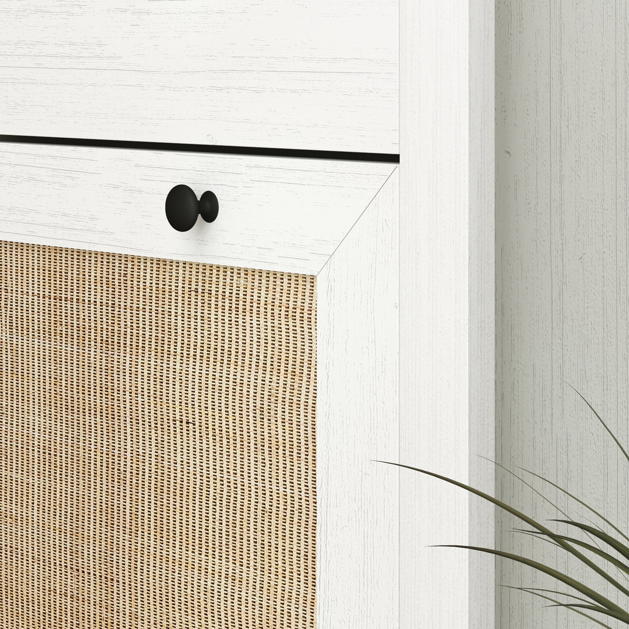 Entryway Shoe Storage Cabinet with 3 Drawers, Cane Rattan Effect Foldable Doors, Adjustable Shelf, Entrance and Hallway Shoe Organizer for 18 Pairs - 80 x 23.5 x 121.5 cm White