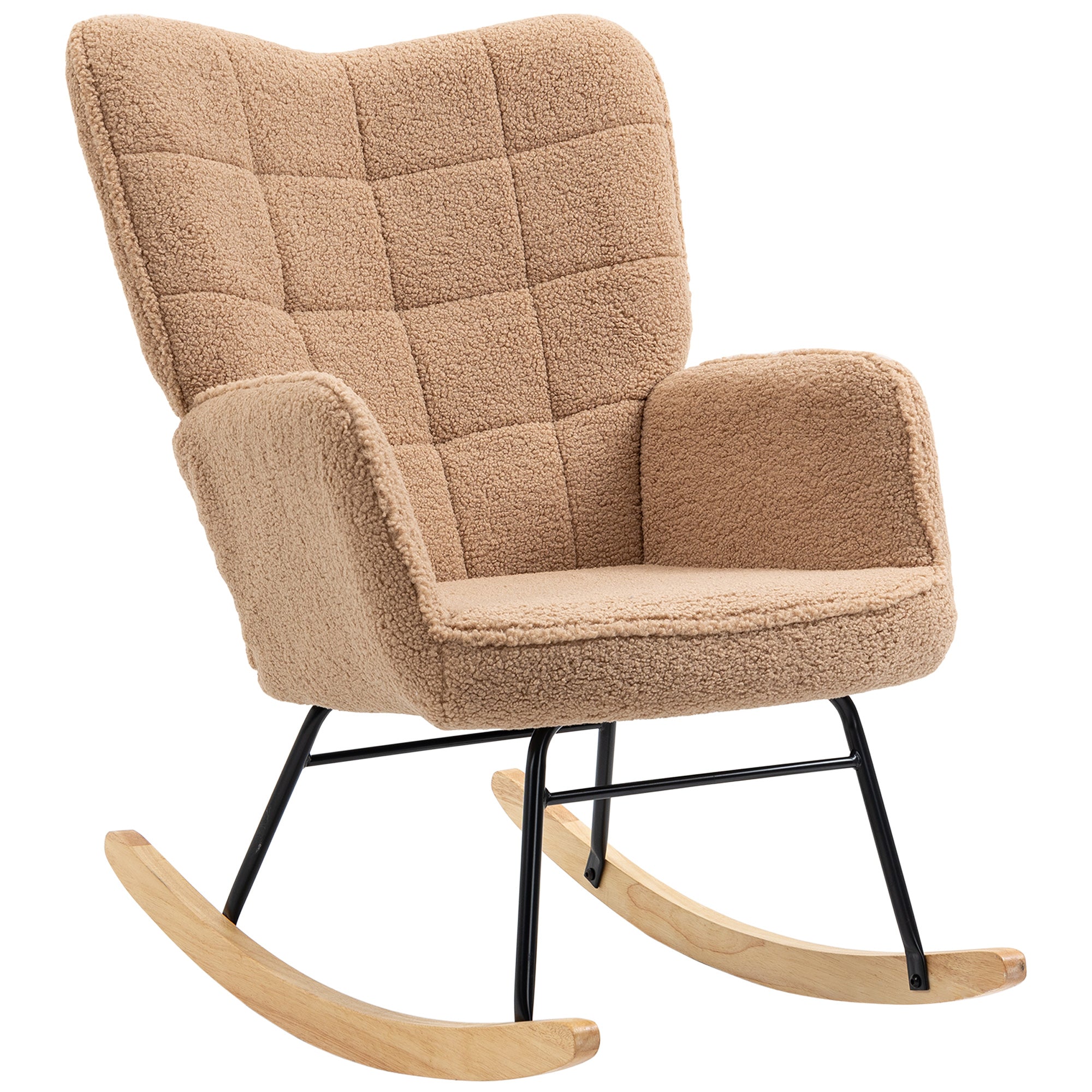 Rocking Chair, Rocking Armchair with Berber Fleece Look, Armrest, Padded Chair with Wooden Rockers, Recliner for Living Room, Bedroom, up to 120kg Capacity, Brown