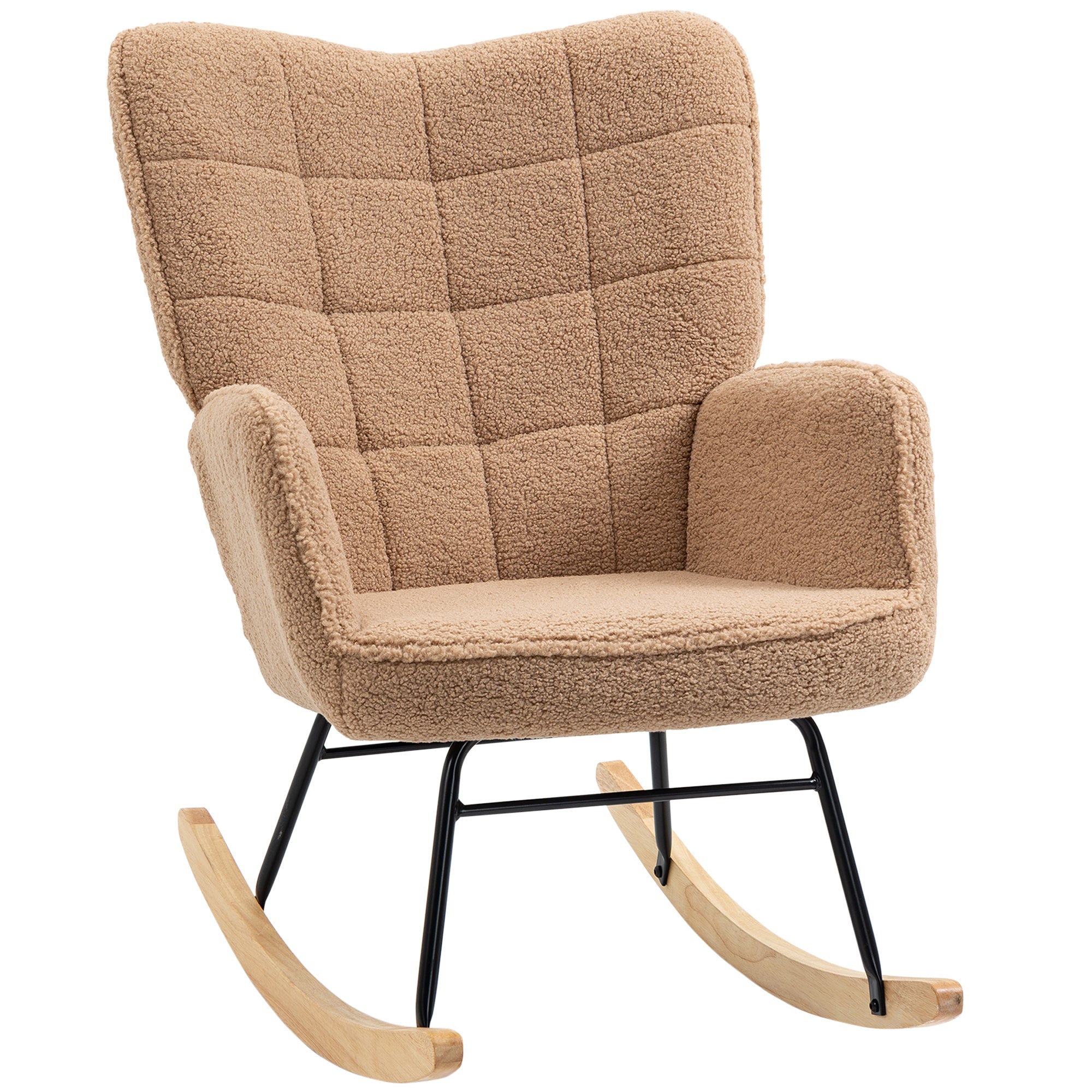 Rocking Chair, Rocking Armchair with Berber Fleece Look, Armrest, Padded Chair with Wooden Rockers, Recliner for Living Room, Bedroom, up to 120kg Capacity, Brown