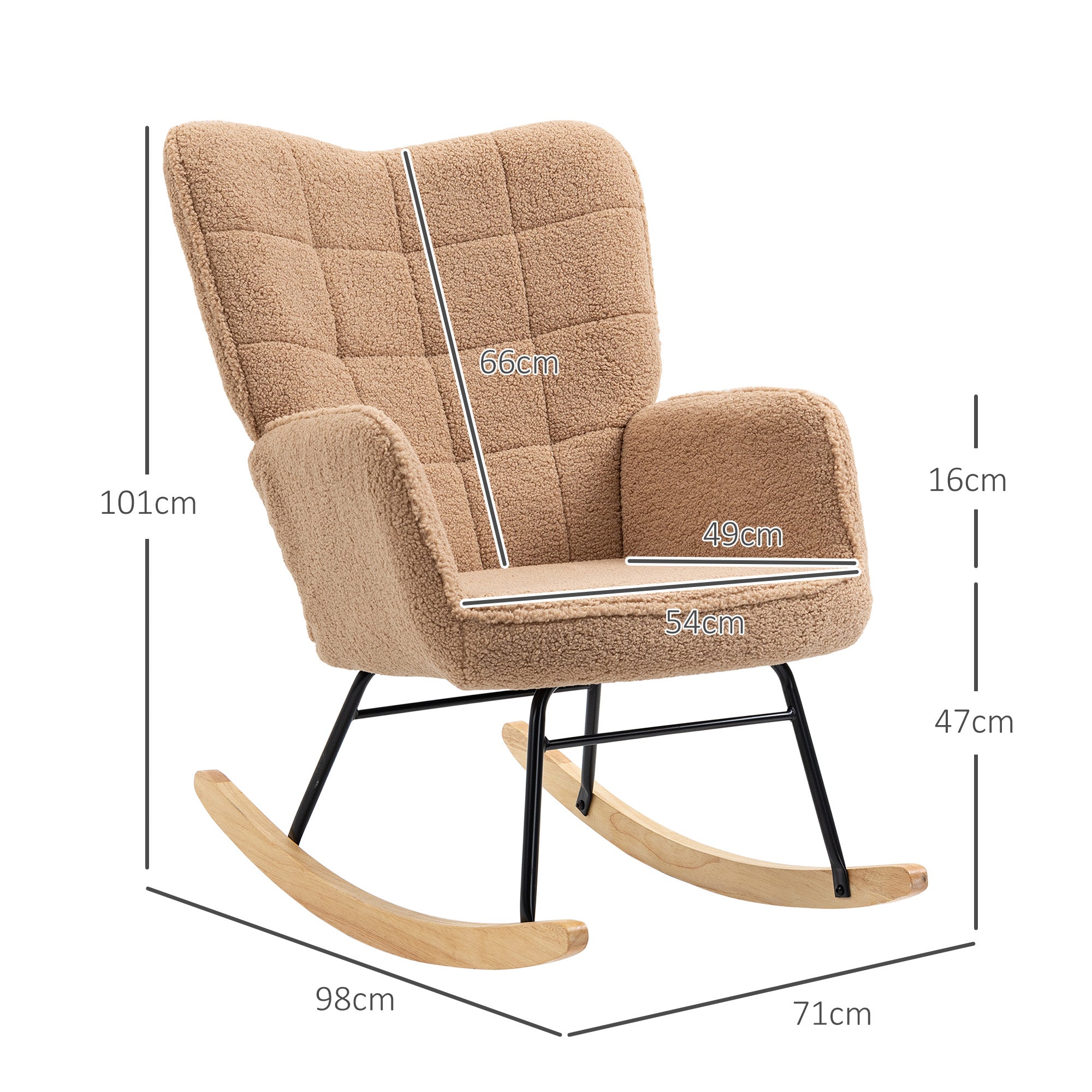 Rocking Chair, Rocking Armchair with Berber Fleece Look, Armrest, Padded Chair with Wooden Rockers, Recliner for Living Room, Bedroom, up to 120kg Capacity, Brown
