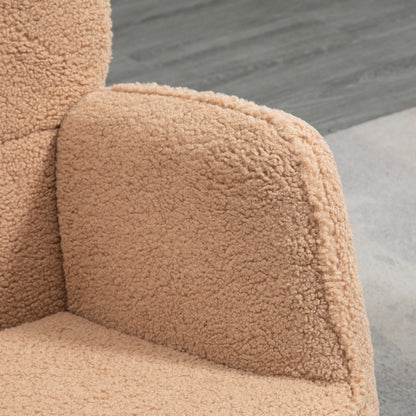 Schaukelstuhl, Schaukelsessel mit Berbervliesoptik, Armlehne, Gepolsterter Sessel mit Holzkufen, Relaxsessel für Wohnzimmer, Schlafzimmer, bis 120kg belastbar, Braun