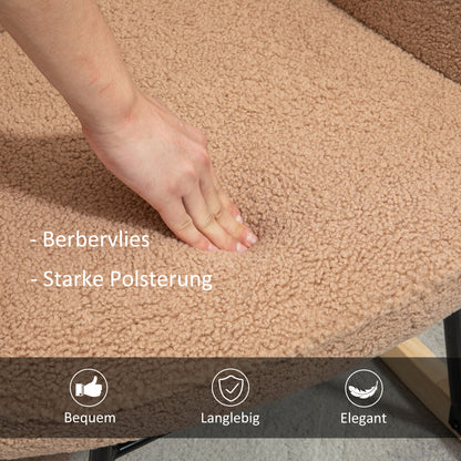 Schaukelstuhl, Schaukelsessel mit Berbervliesoptik, Armlehne, Gepolsterter Sessel mit Holzkufen, Relaxsessel für Wohnzimmer, Schlafzimmer, bis 120kg belastbar, Braun